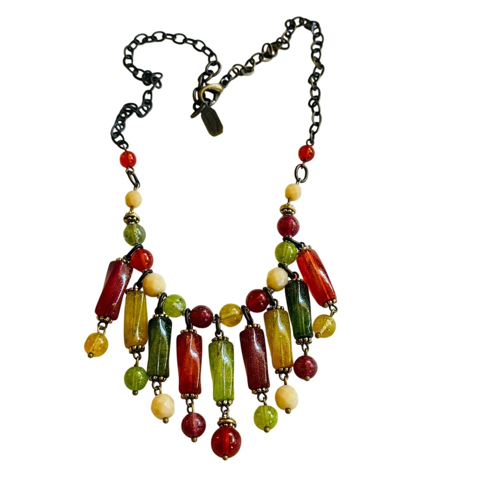 Jean Andre Italy Necklace Venetian Art Glass Beads Colorful fringe Bronze 18"